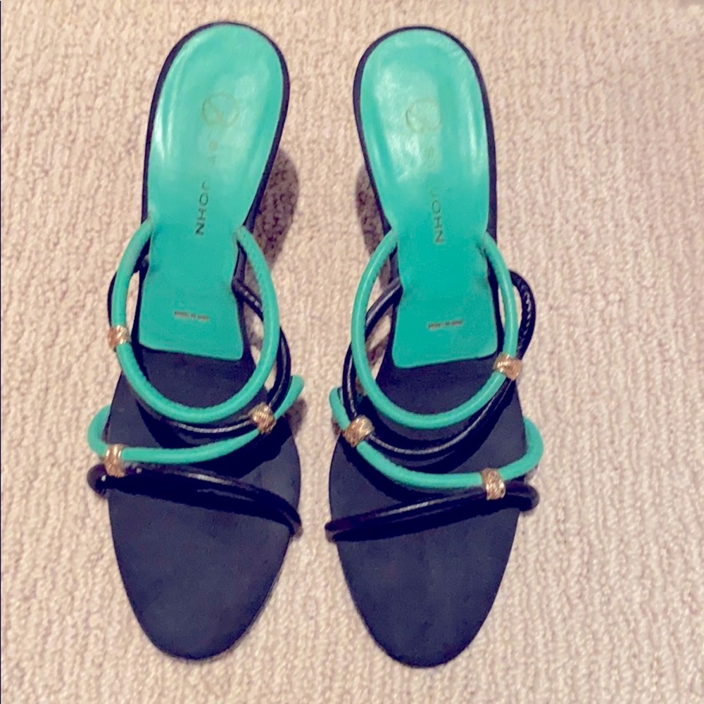 St. John black and green heels